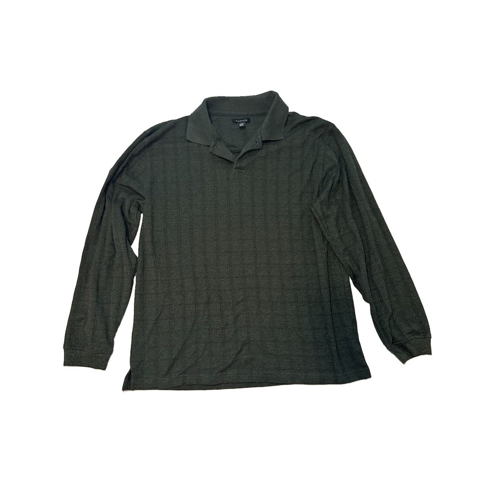 Van Heusen Men's Large Gray Long Sleeve Polo Shirt Textured Casual Cotton Blend